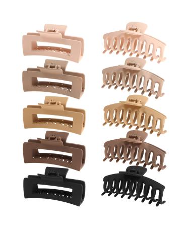 SHALAC Large Claw Clips for Thick Hair 10 Pack 4.4 Inch Nonslip Clips Big Hair Claw Multi Color Hair Accessories for Women Girls (A. Flesh Wheat Light Khaki Chocolate Black)