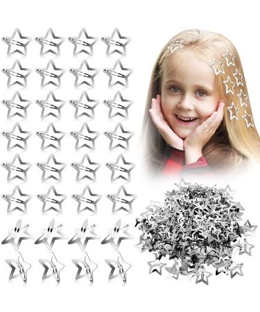 Tigeen 200 Pcs Star Barrettes Star Snap Hair Clips Y2k Cute Lovely Non-slip Metal Hair Barrettes Sliver Star Metal Snap Hair Accessories for Women Girls