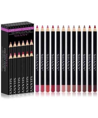 SHANY Vegan Dreamy Dozen Matte Lip Liner Set - Long-Lasting Professional Velvet Lipstick Pencils in Varying Shades - Pack of 12