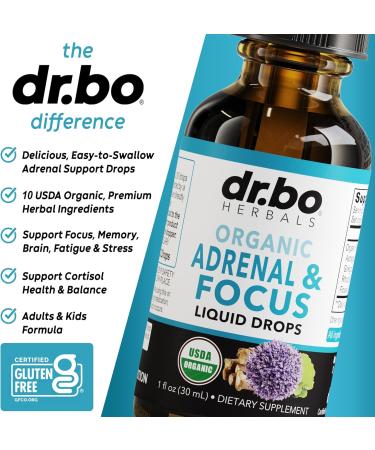 Adrenal Support Supplements Liquid Drops - Organic Adrenal and Focus Supplement Cortisol Manager Adaptogen Adults Ginkgo Biloba for Kids Calm - Natural Brain and Memory Fatigue Stress Attention 1oz - Buy Online on GoSupps.com