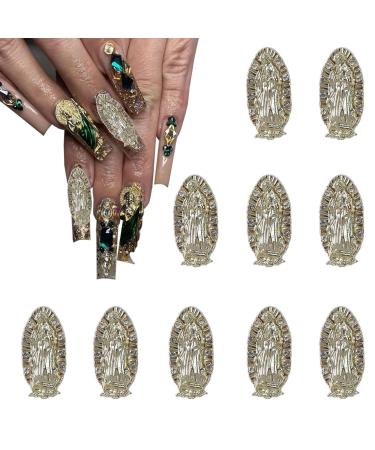 KACHIMOO Virgin Mary Nail Charms San Judas Nail Charms 10 PCS 3D Nail Diamonds Art Charms Gold Nail Charms Nails Rhinestones for Acrylic Nails Art Supplies Set 2