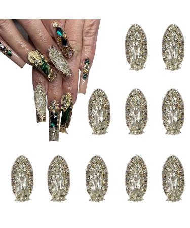 KACHIMOO Virgin Mary Nail Charms San Judas Nail Charms 10 PCS 3D Nail Diamonds Art Charms Gold Nail Charms Nails Rhinestones for Acrylic Nails Art Supplies Set 2