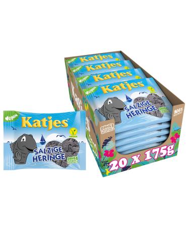 Katjes Salty Herring Bulk Pack refined with ammonium chloride salt the classic now vegan 20 x 175 g 175g (22 pack)