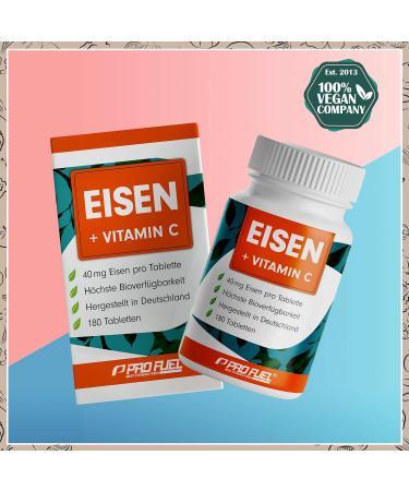 Iron Tablets High Dose 2x180 | 40mg Iron + Vitamin C | Vegan Bio-Available Iron Bisglycinate | No Additives - Buy Online on GoSupps.com