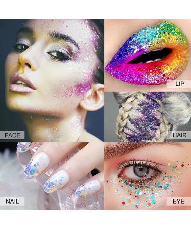 KIMIEYE Mermaid Sequins Body Glitter Gel Set - 2 Bottles, Holographic Liquid Makeup, Waterproof Face Glitter, 9 Colors (#9 White) - Buy Online on GoSupps.com