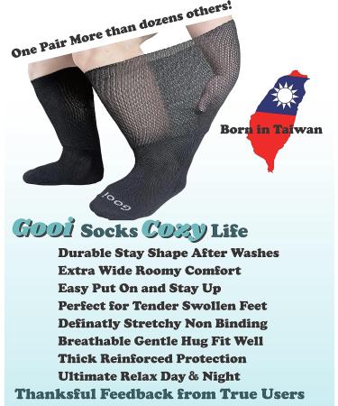 Gooi Extra Wide Socks | Soft Stretch for Swollen Feet | Men Women 10-15 | Non-Binding, Breathable | Bariatric Neuropathy Lymphedema Edema Relief - Buy Online on GoSupps.com