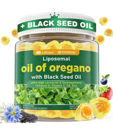 Oil of Oregano with Black Seed Oil Filled Gummies - 2 Months Supply - , Aceite De Oregano Capsulas Organic Alternative, Carvacrol & Thymoquinone with Vitamin E, C, D3, Zinc, Liposomal Form, Sugar Free 60 Count (Pack of 1) - Buy Online on GoSupps.com