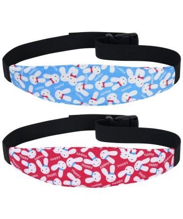 URAQT 2PCS Baby Kids Safety Head Support Hugger Toddler Car Seat Head Strap Nap Aid Holder Belt Neck Protection Belt 2pcs - Red rabbit/Blue rabbit