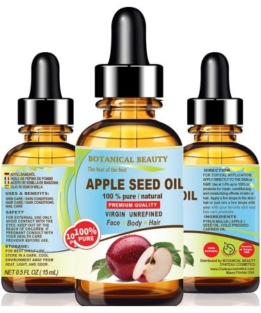 Botanical Beauty 100% Pure Apple Seed Oil - Virgin Unrefined Cold-Pressed Moisturizer for Face Body Hair and Nails | 0.5 Fl. oz - Buy Online on GoSupps.com