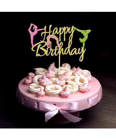 Arthsdite Gymnastics Cake Topper Gymnast Cake Pick for Gymnastics Theme Baby Girl Happy Birthday Party Decorations - Gold Glitter - Buy Online on GoSupps.com