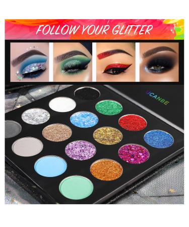 UCANBE Glitter Eyeshadow Palette - 12 Chunky & Fine Glitter + 4 Pigmented Eye Shadows for Theater Cosplay Halloween & More | International Shipping - Buy Online on GoSupps.com