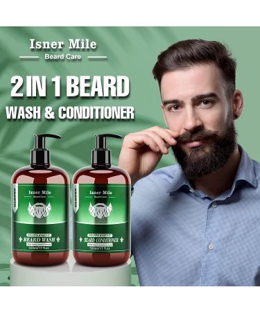 Natural Mint Beard Wash & Conditioner Kit (17oz) - Father's Day Gifts for Men - Beard Shampoo Set with Oil for Cleanse, Smooth & Strengthen - Buy Online on GoSupps.com