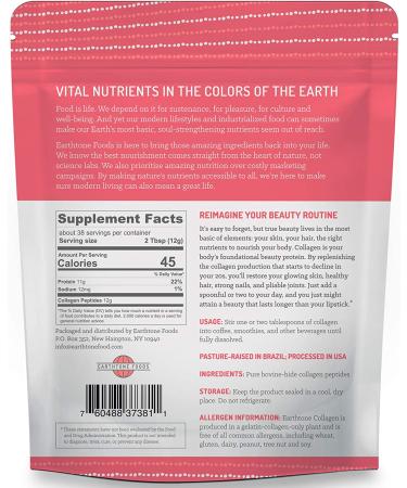 Earthtone Foods Grass-Fed Collagen Peptides Unflavored - 16 oz (454 g) for Optimal Health - Buy Online on GoSupps.com