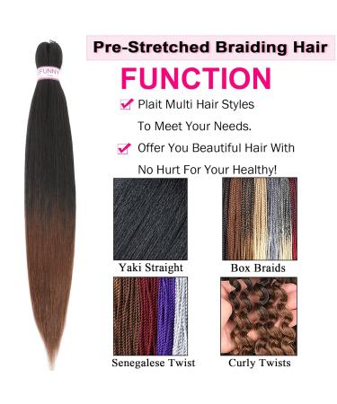 BEFUNNY Pre Stretched Braiding Hair 24 Inch 8 Packs Ombre Professional Synthetic Hair Extension for Women - Yaki Texture (24 T1B/30) - Buy Online on GoSupps.com