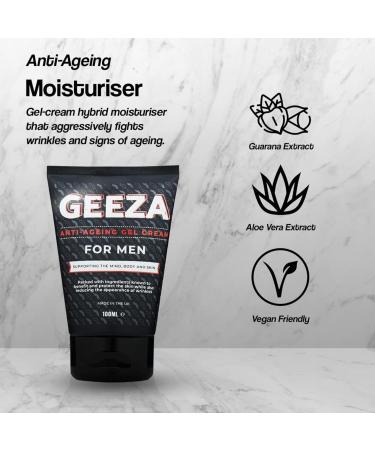 Geeza Men's Anti-Ageing Mens Cream Hybrid That Works. Formulated for Men's Skin. Fights Wrinkles. Scientifically Designed Mens Anti-Ageing Moisturiser Fast Absorbing 100ml - Buy Online on GoSupps.com