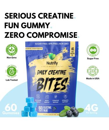 Nutrify Daily Creatine Gummies for Women and Men - 4g Creatine Monohydrate per Serving for Muscle Growth & Recovery -Sugar Free Low-Calorie with Vitamin B12 for Energy Boost 60 Count - Electric Blue - Buy Online on GoSupps.com