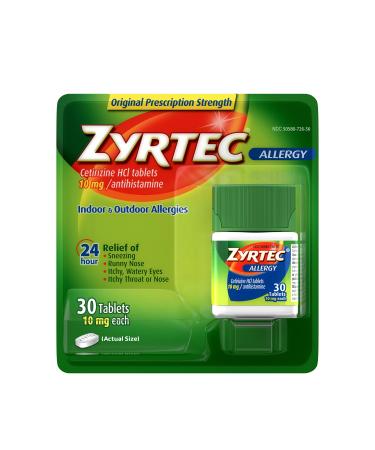 Zyrtec 24 Hour Allergy Relief Tablets 10 mg Cetirizine HCl Antihistamine Allergy Medicine 30 ct Red