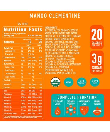 Roar Organic Electrolyte Infusions - USDA Organic Mango Clementine - Antioxidants B Vitamins - Low-Calorie, Low-Sugar, Low-Carb - 18 Fl Oz (Pack of 12) - Buy Online on GoSupps.com