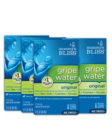 Mommy's Bliss Original Gripe Water Gas and Colic Relief Gentle and Safe Made for Infants 2 Weeks+ 2 Fl Oz (4 Pack)