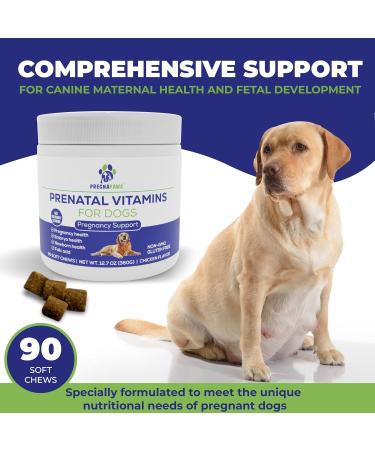 Dog Prenatal Vitamins - Supports Healthy Pregnancy Puppy Development & Lactation - Rich in Folic Acid Iron & Calcium - Advanced Prenatal Supplement for Pregnant and Nursing Dogs - 90 Soft Chews Chicken - Buy Online on GoSupps.com