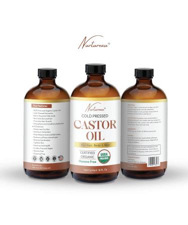 Organic Cold Pressed Castor Oil 16 Fl Oz - All Natural Hair & Nail Growth Muscle Relief Skin Hydration - Holistic Unscented Oil - Buy Online on GoSupps.com