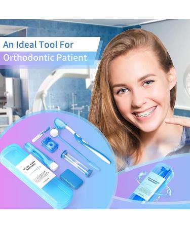 Orthodontic Care Set - Portable Braces Cleaning Kit with 8 Pieces | V Brush Mouth Mirror Interdental Brush & Dental Floss - Ideal Oral Care Travel Set (Blue) - Buy Online on GoSupps.com