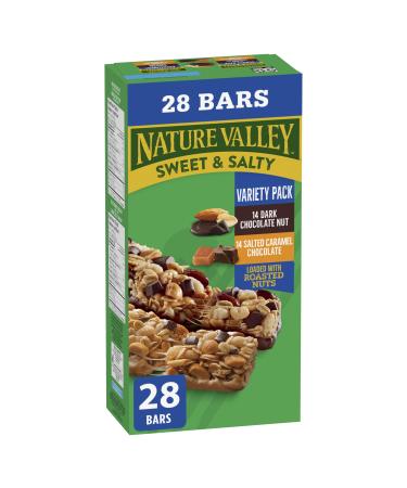 NATURE VALLEY - VALUE PACK - Dark Chocolate Nut and Salted Caramel Chocolate Chewy Nut Sweet and Salty Granola Bars Variety Pack Pack of 28 Bars 980 grams Snack Bars Made with Whole Grains