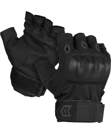 Mission Made Fingerless Hellfox Tactical Gloves for Men Pitch Black Medium