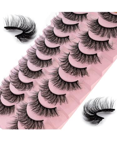 False Eyelashes Russian Strip Lashes 10 Pairs Reusable Natural Look 7D Faux Mink Lashes Fluffy Volume Wispy Fake Eyelashes Handmade Thick Soft Long Dramatic Eyelashes for Makeup (7D21)