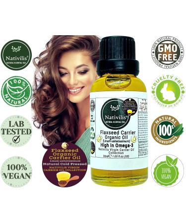Nativilis Organic Flaxseed Carrier Oil (Linum usitatissimum) - linseed oil - Hair Face & Skin - Natural Cold Pressed - High in Omega-3 - Improves Skin Smoothness Moisturizes Dry Skin - Copaiba - Buy Online on GoSupps.com