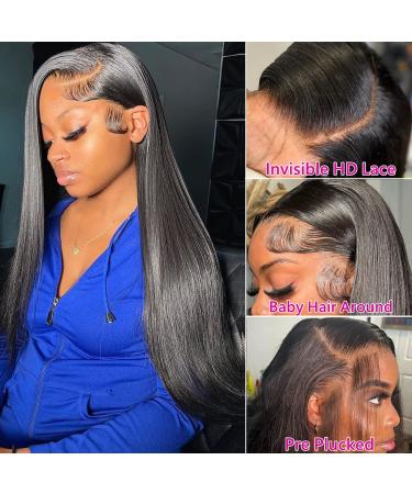 Hechirun 24 Inch Straight Human Hair Lace Front Wig | Pre Plucked 13x4 HD Lace Frontal | 180% Density Brazilian Hair | Glueless | Baby Hair | Black Women - Buy Online on GoSupps.com