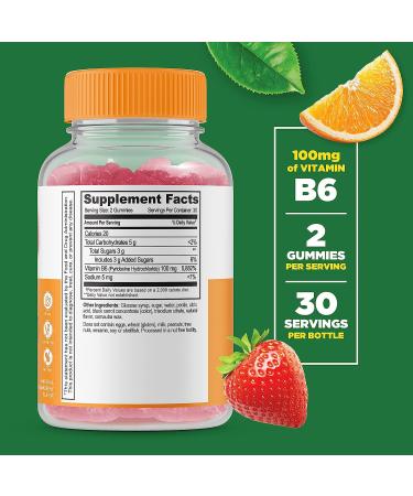 Lifeable Vitamin B6 100mg Gummy Supplement - Natural Flavor, Non-GMO, Gluten Free - Nerve Function Support for Adults, Men, Women, Kids - 60 Gummies - Buy Online on GoSupps.com