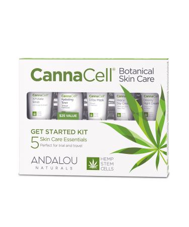 Andalou Naturals CannaCell Botanical Get Started Kit, 5 Piece Set (Scrub, Toner, Mask, Day Cream, Night Cream) CannaCell Botanical Kit