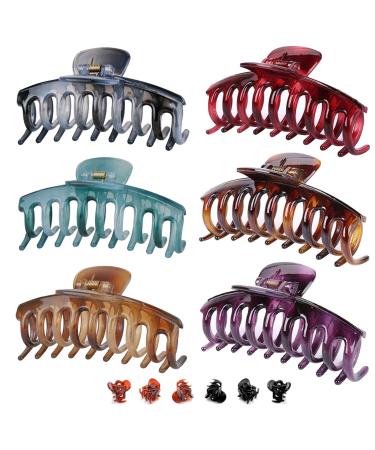 Large Hair Claw Clips 6PCS Hair Clips for Women Colorful Hair Claws for Thick Fine Hairs(With 6Pcs Mini Hair Grips )