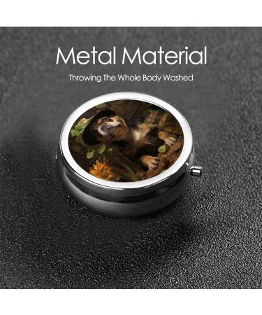 Dog Wearing Brown Hat Portable Metal Pill Box - 3-Compartment Travel-Friendly Design for Small Pills - Durable & Stylish - Buy Online on GoSupps.com