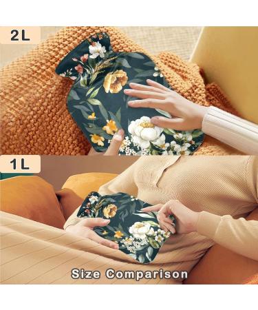 Shop Naanle Hot Water Bottle with Lid - Transparent Floral Design for Pain Relief & Warmth | 1L - Ideal for Back Hands Feet & Neck Therapy - Buy Online on GoSupps.com