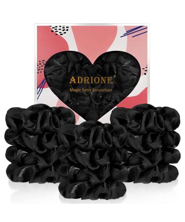 ADRIONE Hair Scrunchies for Women Girls 12 Pack Satin Silk Scrunchies for Hair Satin Scrunchies Large Hair Scrunchies for Women's Hair Big Satin Silk Scrunchie Black Scrunchies for Thick Curly Hair