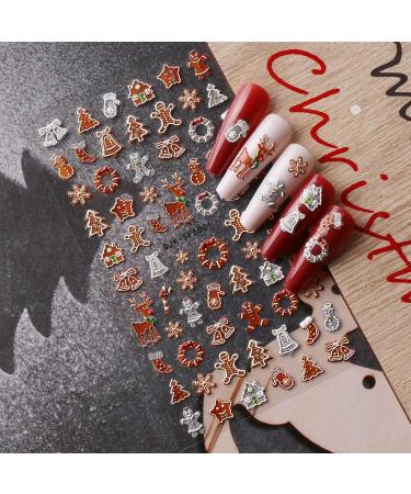 JMEOWIO 3D Embossed Christmas Glitter Nail Art Stickers Decals Self-Adhesive 5D Snowflake Xmas Winter Holiday Cute Cookies Nail Supplies Nail Art Design Decoration Accessories 4 Sheets - Buy Online on GoSupps.com