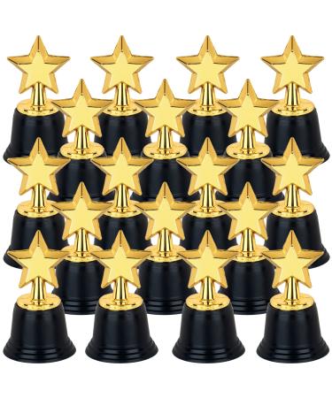 24 Pack Mini Star Trophy Awards Bulk (4.5 Inch) Plastic Gold Star Trophies For Halloween Party Favors Goodie Bags Kid Classroom School Reward Sports Tournament Winning Prize Hollywood Event Props