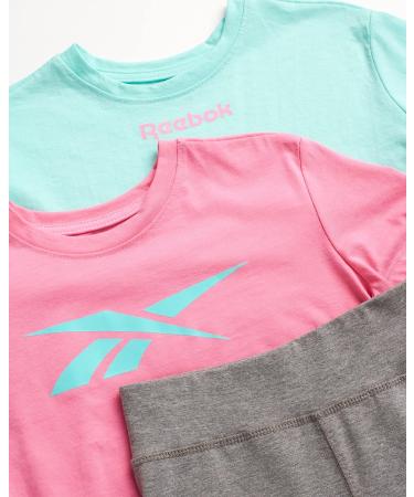 Reebok Girls' 3-Piece Active Leggings Set - Performance T-Shirt and Yoga Pants (Aruba Blue, Size 7) - Buy Online on GoSupps.com