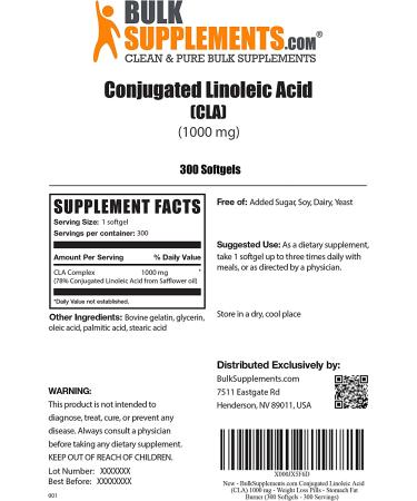 BulkSupplements.com CLA Softgels 1000mg for Weight Management - 300 Count - Men & Women - CLA Supplements - Buy Online on GoSupps.com
