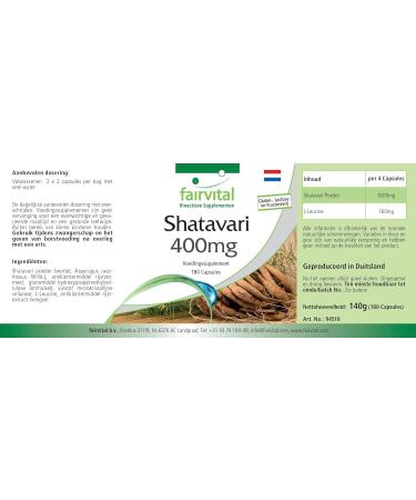 Fairvital Shatavari 400mg Capsules - Vegan - High Dosage - 180 Count - Asparagus Racemosus - Buy Online on GoSupps.com