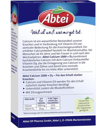 Buy Abtei Calcium 1000 + D3 Osteo Vital Chewable Tablets - 30 Count (113g) for Strong Bones | International Shipping Available - Buy Online on GoSupps.com
