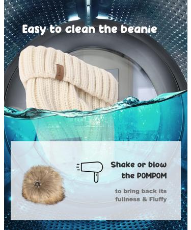 Fortalk Toddler Beanie Hat | Unisex Cotton Winter Pom Pom Hat for 3-24 Months | Beige with Artificial Fur Ball - Buy Online on GoSupps.com