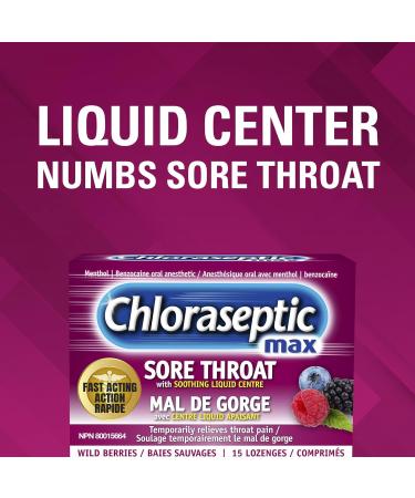 Chloraseptic Maximum Strength Sore Throat Lozenges with soothing liquid centre - Wild Berries 15 lozenges - Buy Online on GoSupps.com