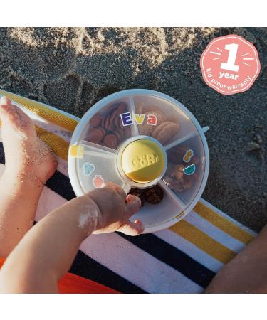 GoBe Kids Snack Spinner Bundle - Reusable 5 Compartment Dispenser with Sticker Sheet | BPA Free | Dishwasher Safe | No Spill Leakproof - Lemon Yellow - Buy Online on GoSupps.com