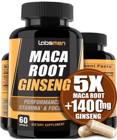 10000mg Maca Root Capsules (w/ Black Maca) + 1400mg Korean Red Panax Ginseng Extract as Maca Root Capsules for Women & Maca Root Capsules for Men for Reproductive Health & Natural Energy (2 Months)