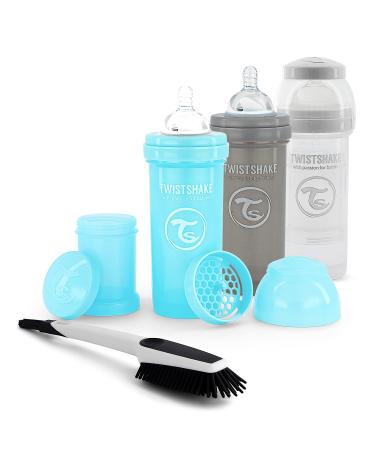 Twistshake Anti-Colic Baby Bottle Set with Milk Powder Container and Blender -3 Pieces|Includes 1 Cleaning Brush | Quick Flow
