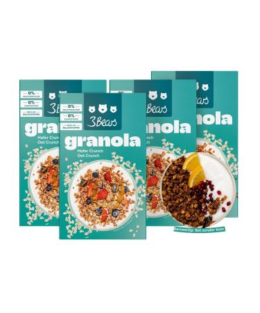 3Bears Granola Oat Crunch Crunchy & vegan granola with coconut flakes and cinnamon 4x325g Without industrial sugar In collaboration with Sarah Harrison Coconut cinnamon