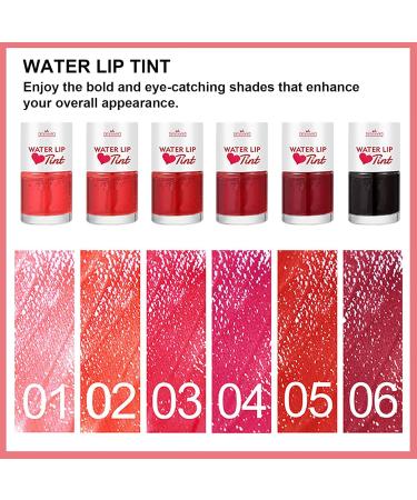 6 Colors Water Lip Stain Makeup Kit | Long-Lasting Waterproof Lip Tint for Women | Moisturizing Matte Liquid Lipstick | Vivid Color & Non-Sticky Finish - 1.6fl oz - Buy Online on GoSupps.com